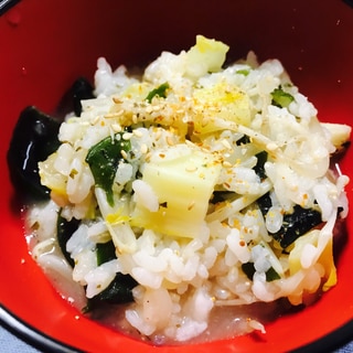 リメイク！白菜わかめ入り味噌汁雑炊